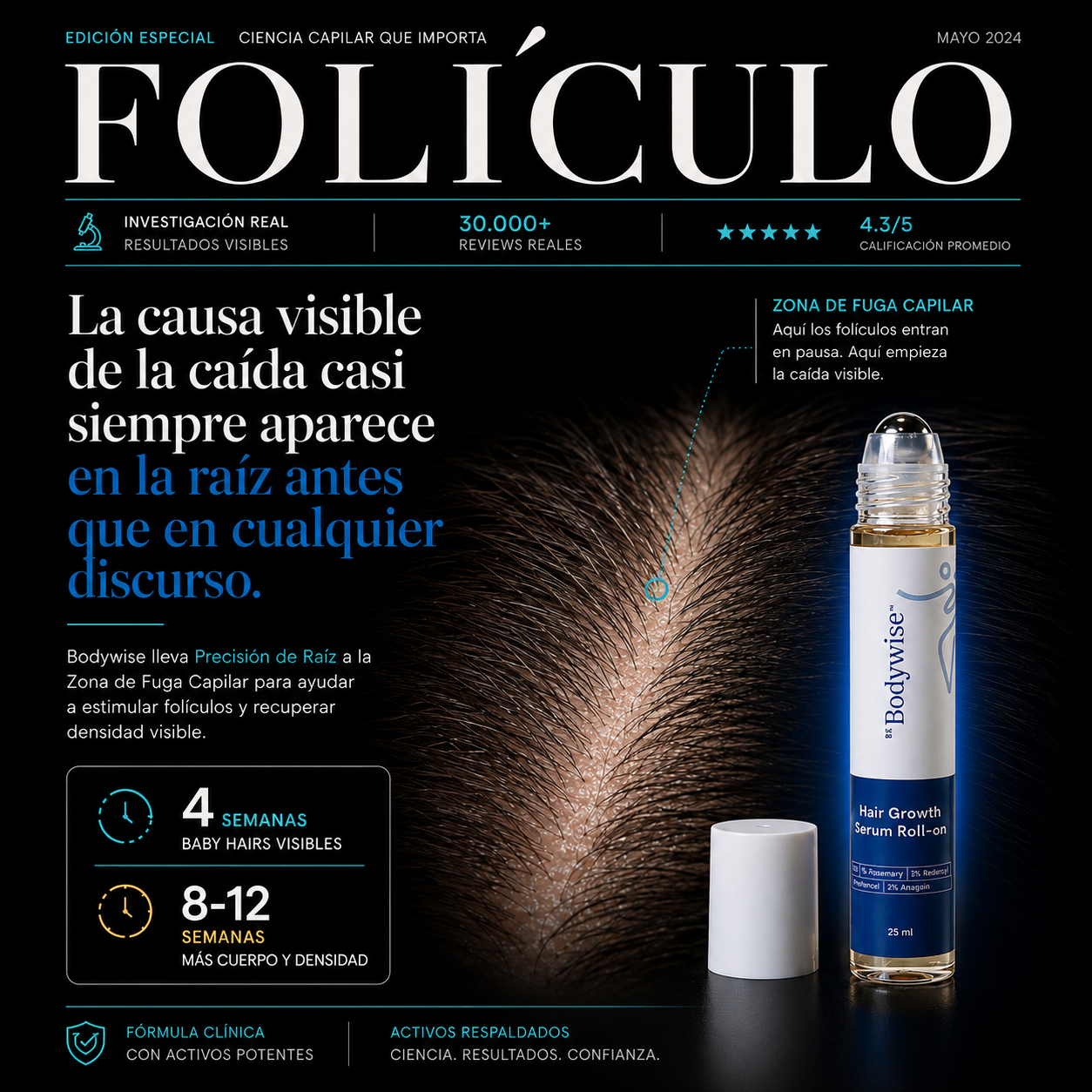 BODYWISE HAIR GROWTH - SÉRUM CAPILAR ANTICAÍDA Y CRECIMIENTO INTENSIVO | ¡OFERTA! COMPRA 1 Y LLÉVATE EL 2° GRATIS!