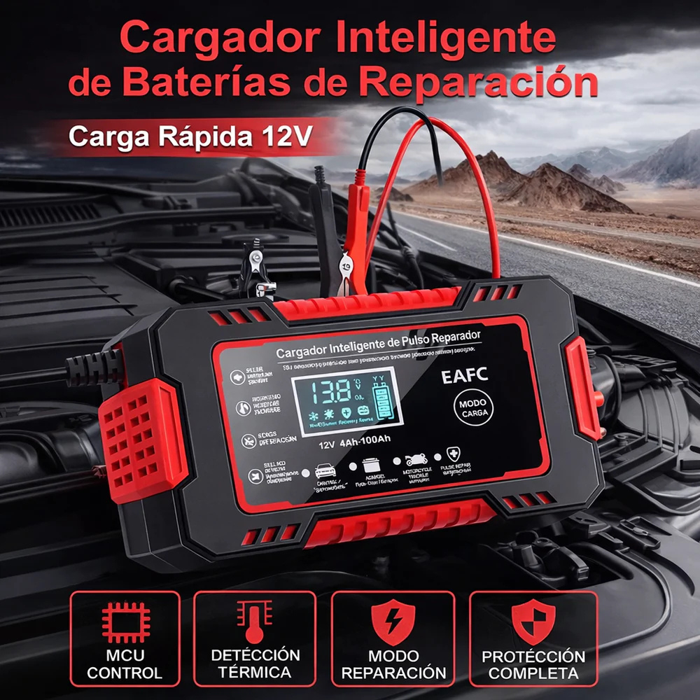 [PROMO] CARGADOR INTELIGENTE 12V PARA BATERÍA CARRO MOTO - CARGA RÁPIDA, REPARA Y MANTIENE CON PANTALLA