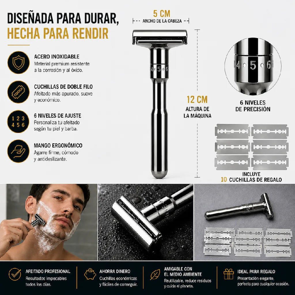 ✨ MÁQUINA DE AFEITAR PREMIUM | 6 NIVELES + 5 CUCHILLAS GRATIS